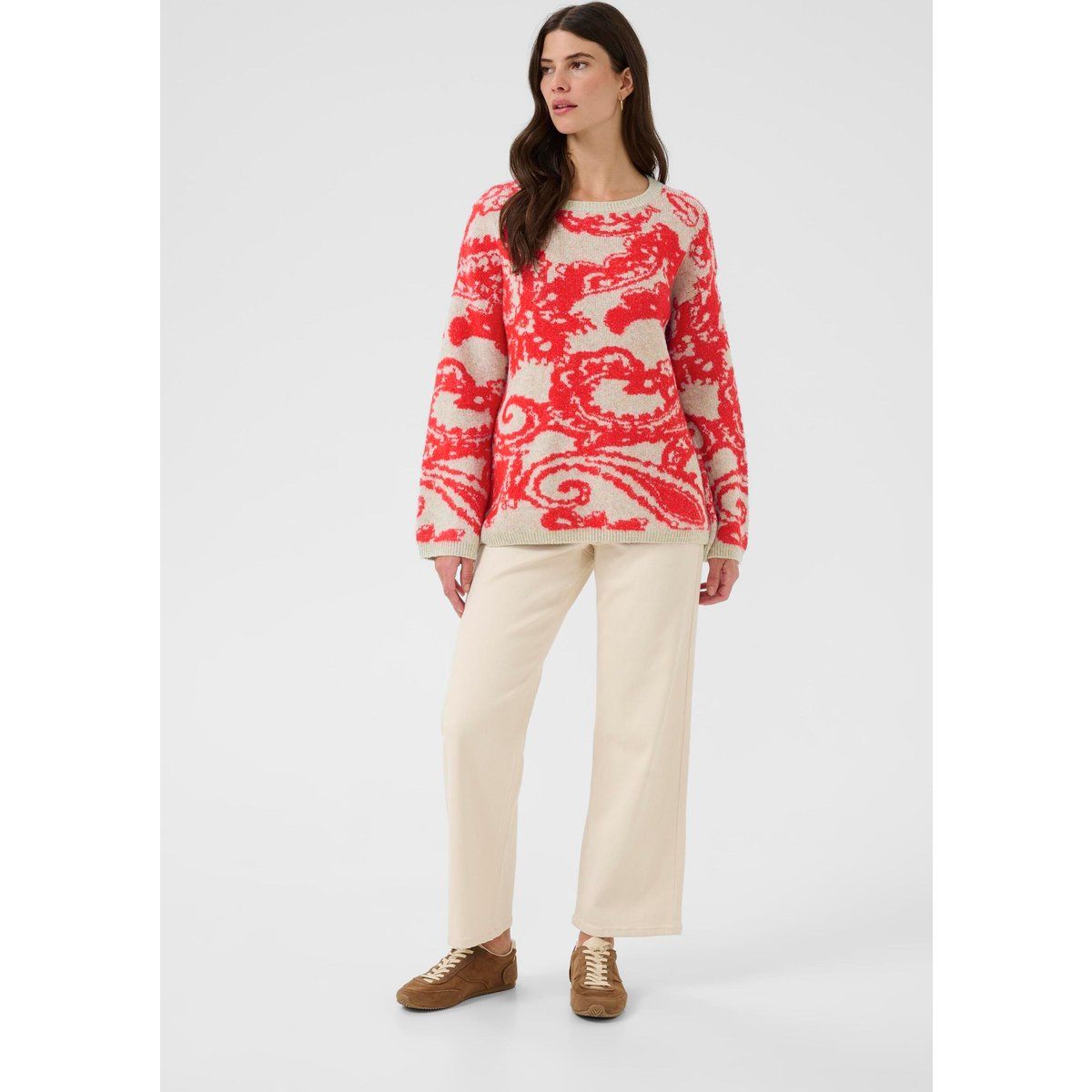 Lockerer Strickpullover mit abstraktem Paisleymuster