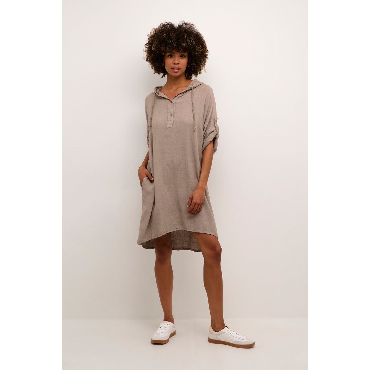 Leinenmischgewebe-Kleid mit Kapuze
