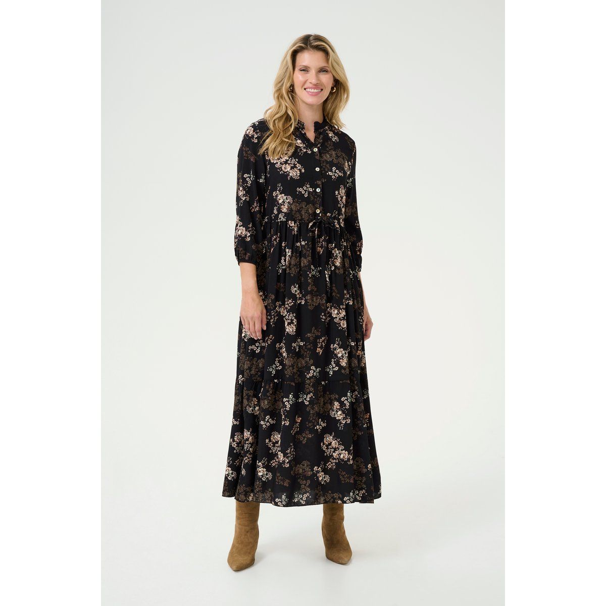 Florales Midi-Hemdblusenkleid in A-Linie