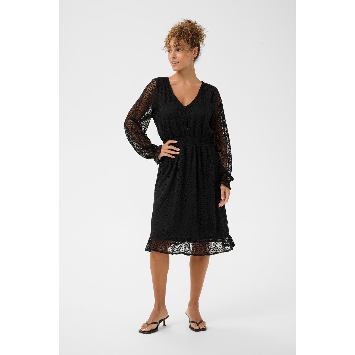 Spitzen-Midikleid mit Knopfleiste