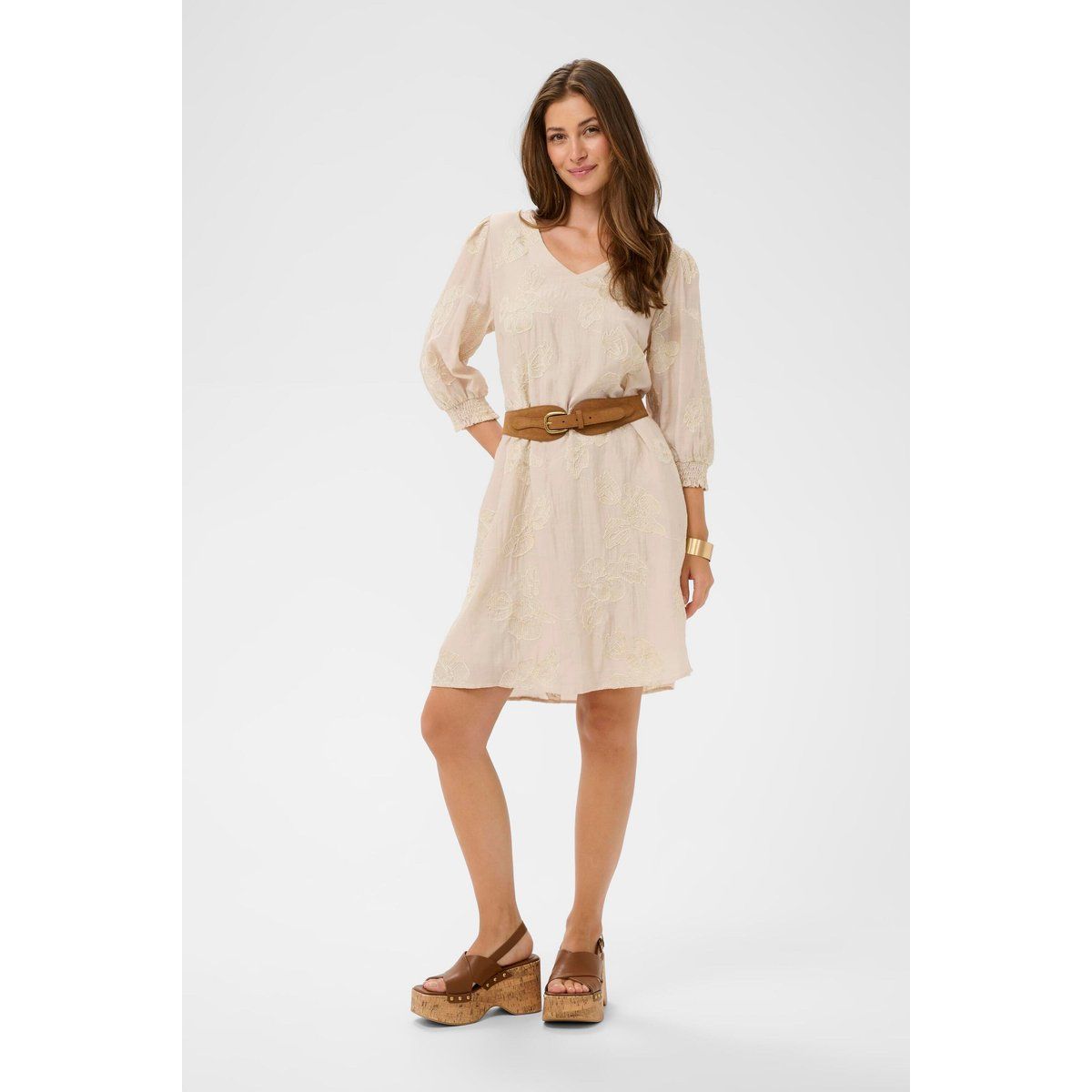 Besticktes Midikleid mit V-Ausschnitt