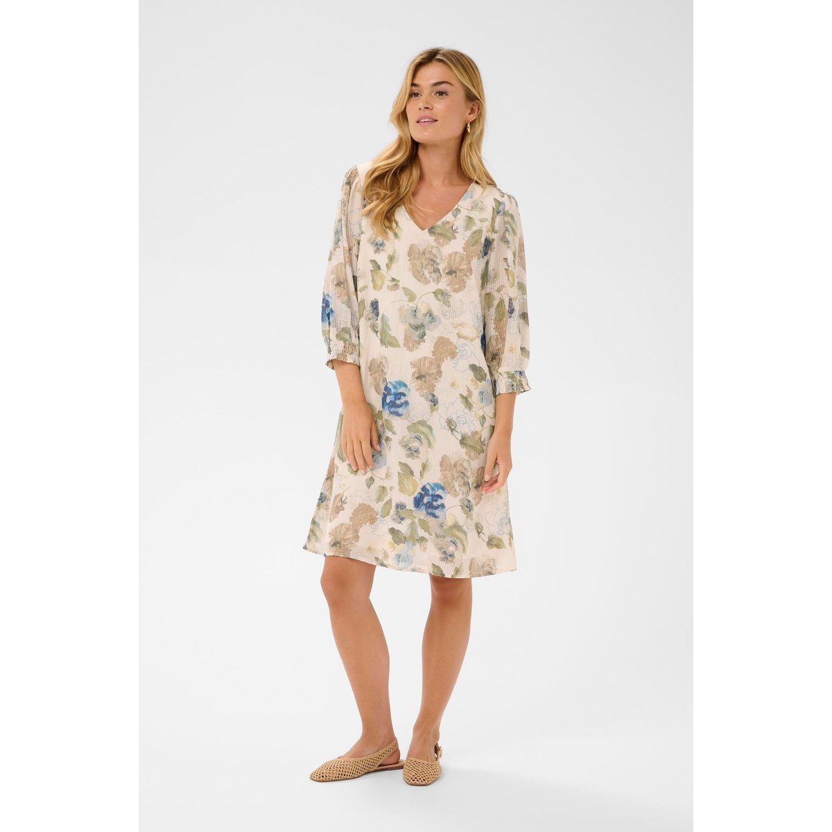 Florales A-Linien-Minikleid mit V-Ausschnitt