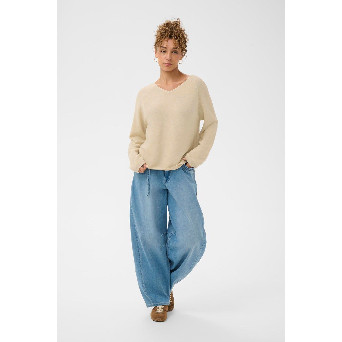 Lockerer V-Ausschnitt Strickpullover