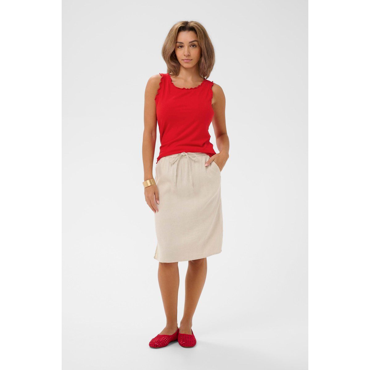 Ripp-Tanktop mit gewelltem Saum
