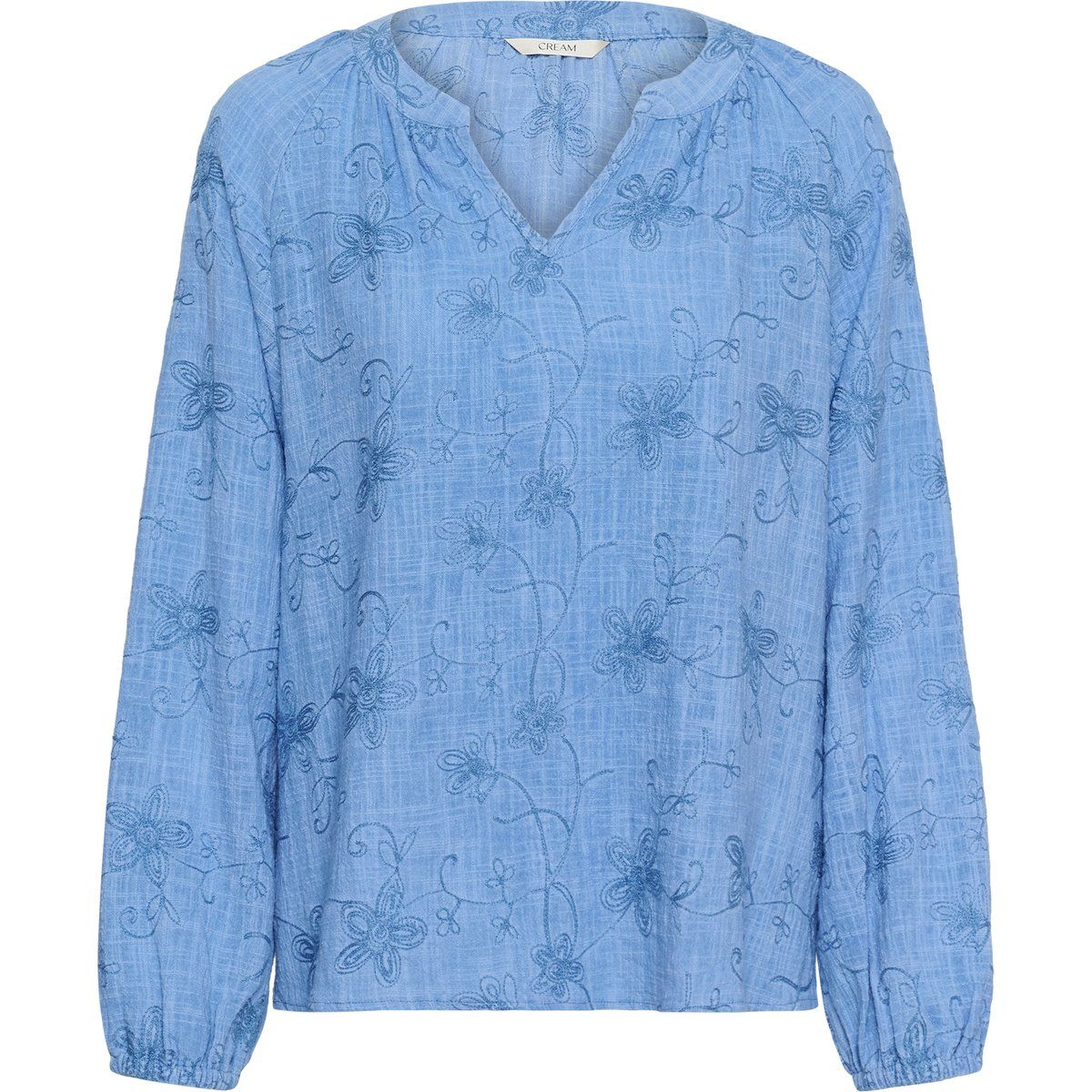 Bestickte Bluse mit V-Ausschnitt und Ballonärmeln