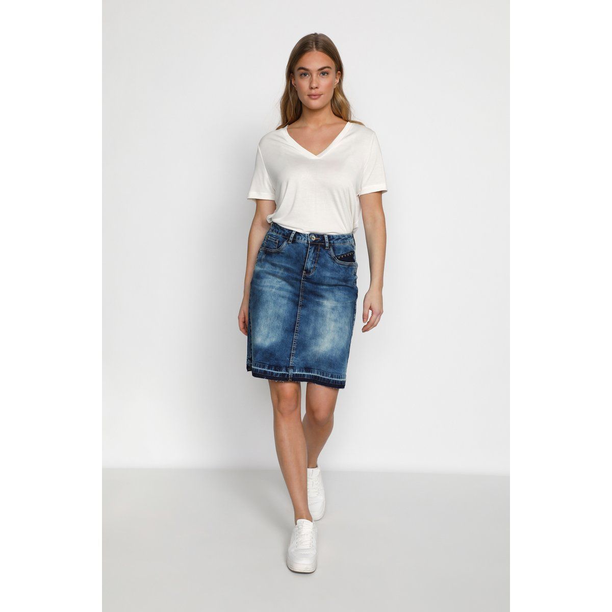 Distressed Denim-Bleistiftrock