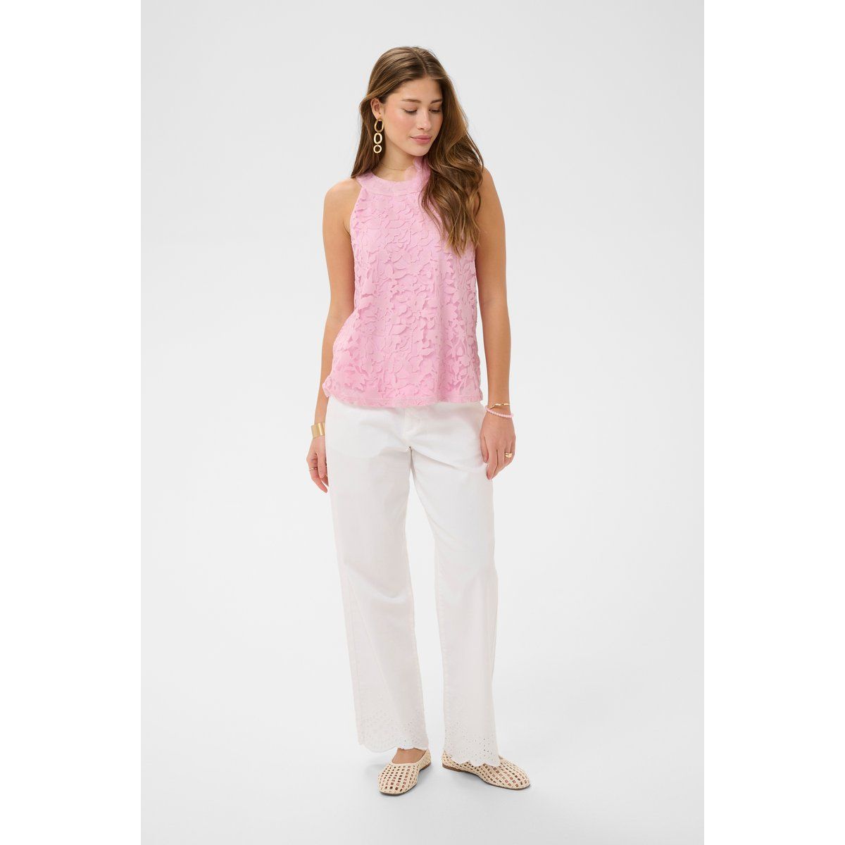 Ärmellose Bluse mit floraler Struktur