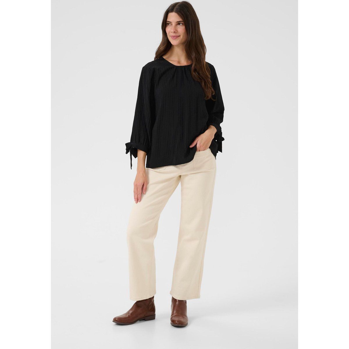Elegante Crinkle-Bluse mit Schleifendetails