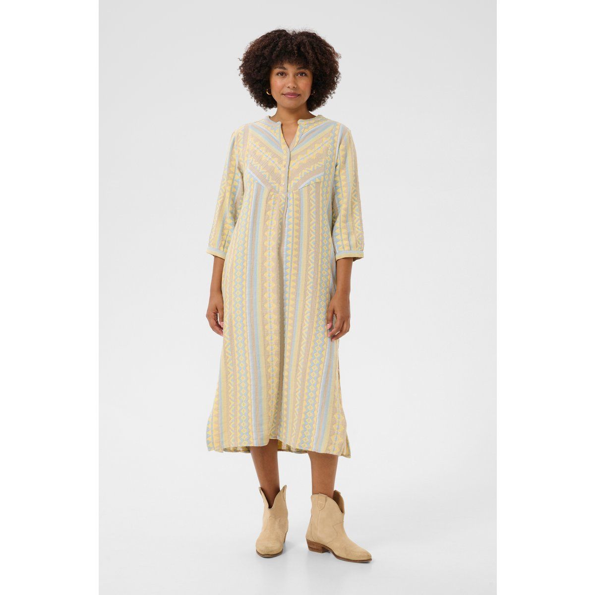 Gestreiftes Jacquard-Midikleid aus Baumwolle