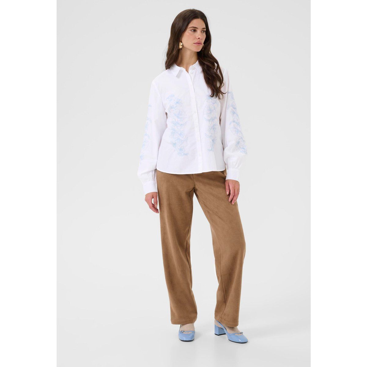 Besticktes Baumwollhemd mit Blumenmuster