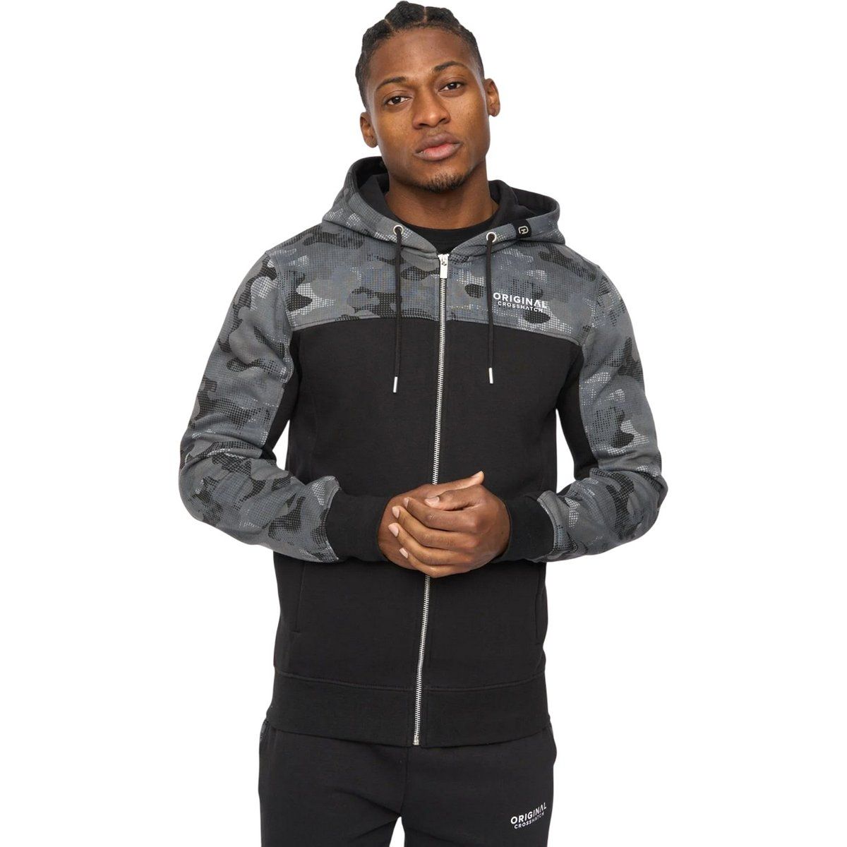 Zip-Hoodie mit Camouflage-Einsatz