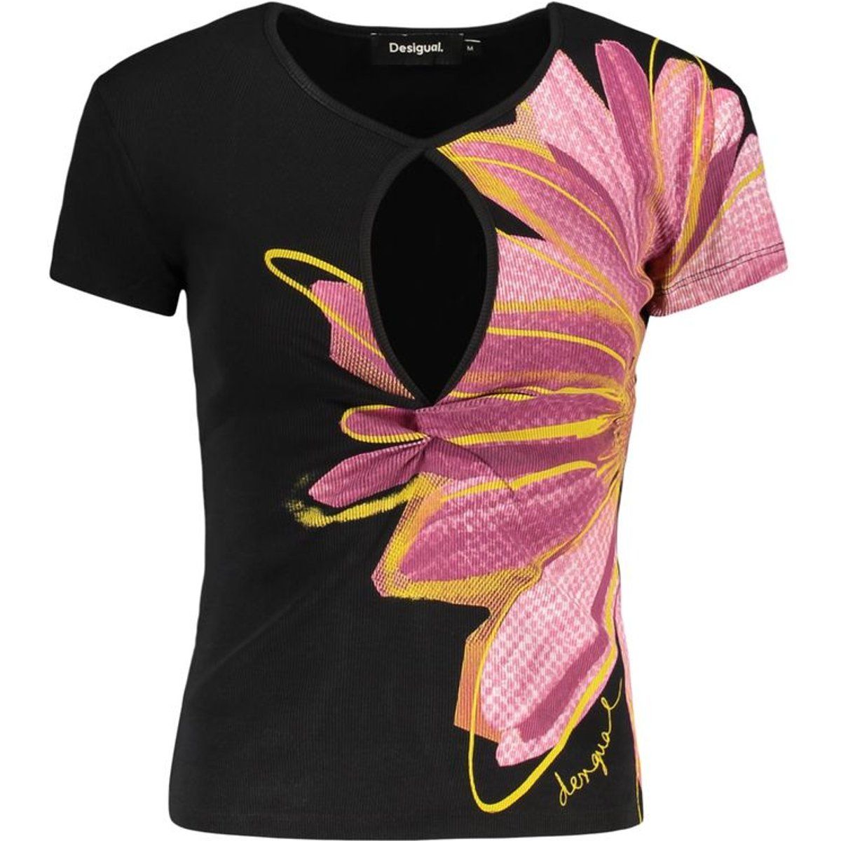 T-Shirt mit Keyhole-Ausschnitt und Blumenprint