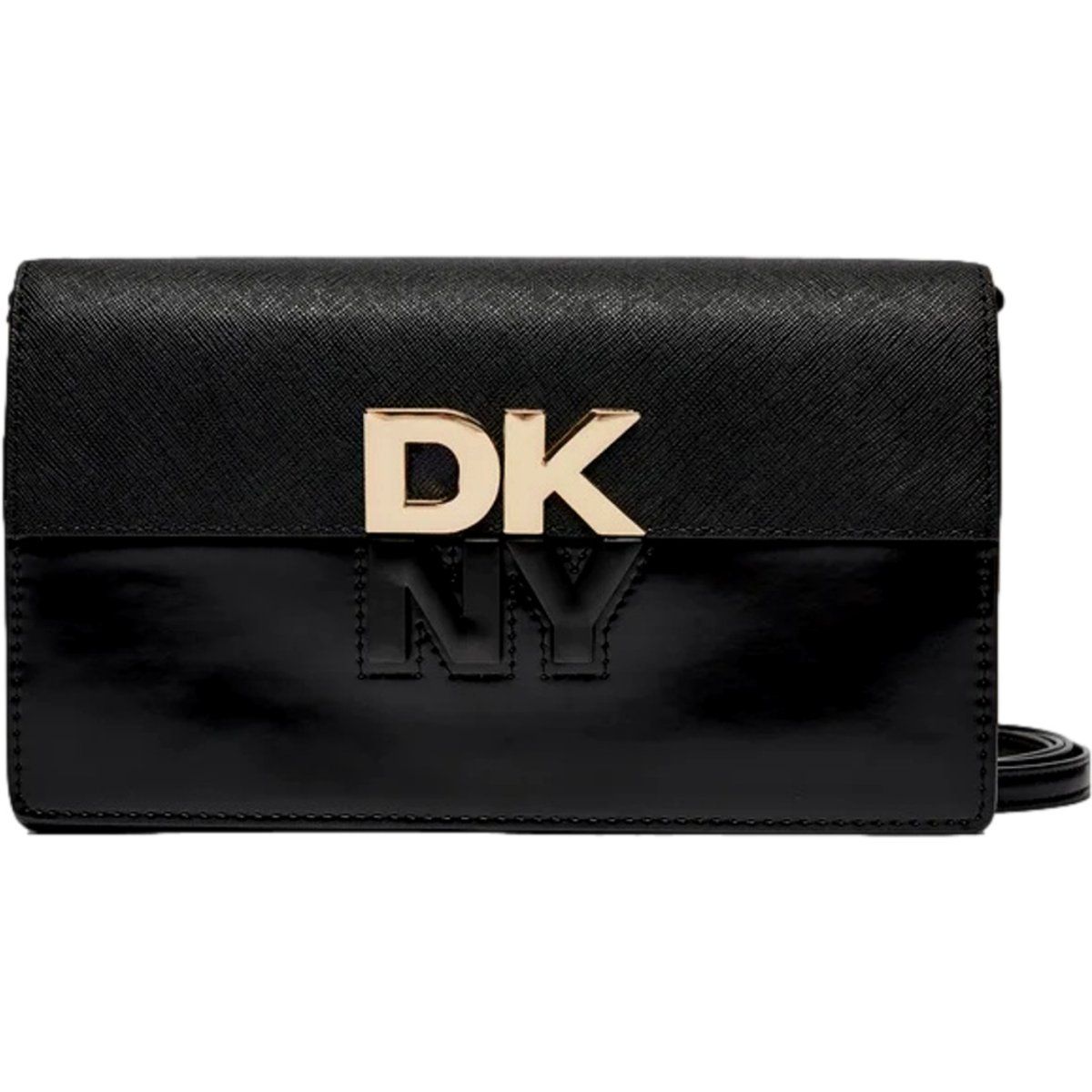 Clutch aus Saffiano- und Lackleder