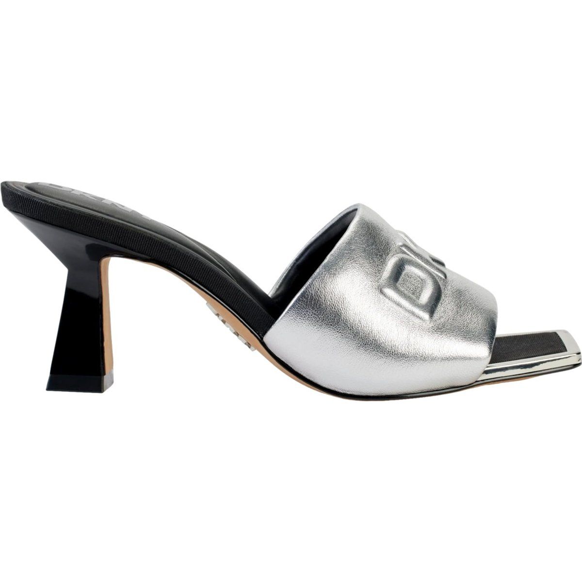 Metallic-Mules mit Blockabsatz und Karree-Spitze