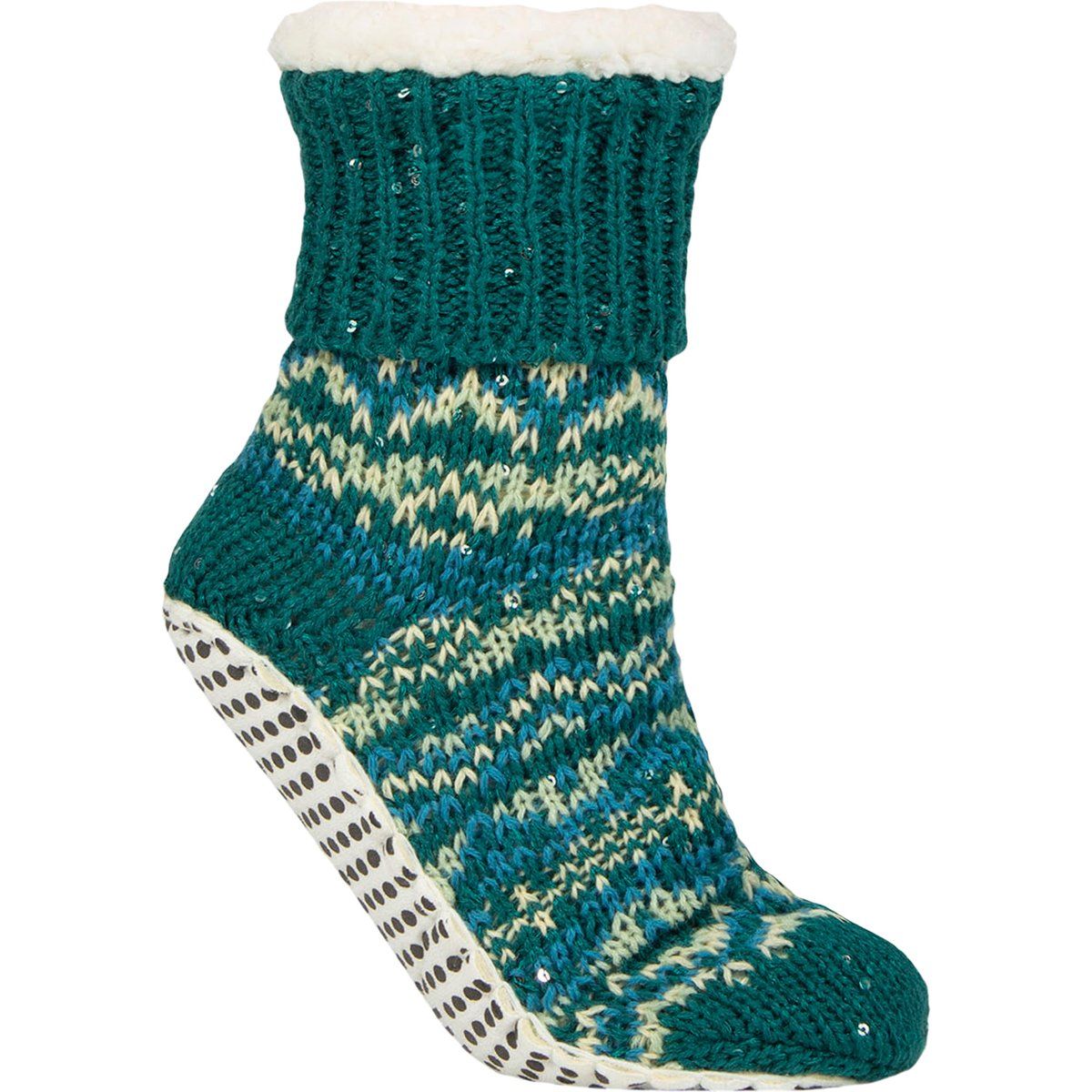 Grobstrick-Fair-Isle-Mokassinsocken mit Grip