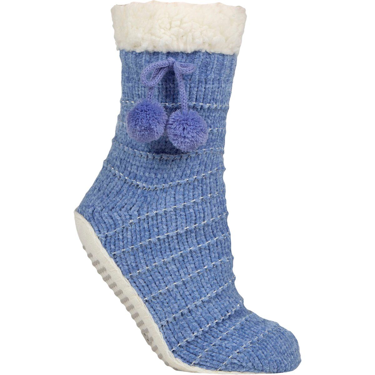 Chenille Hausschuhsocken mit Bommeln
