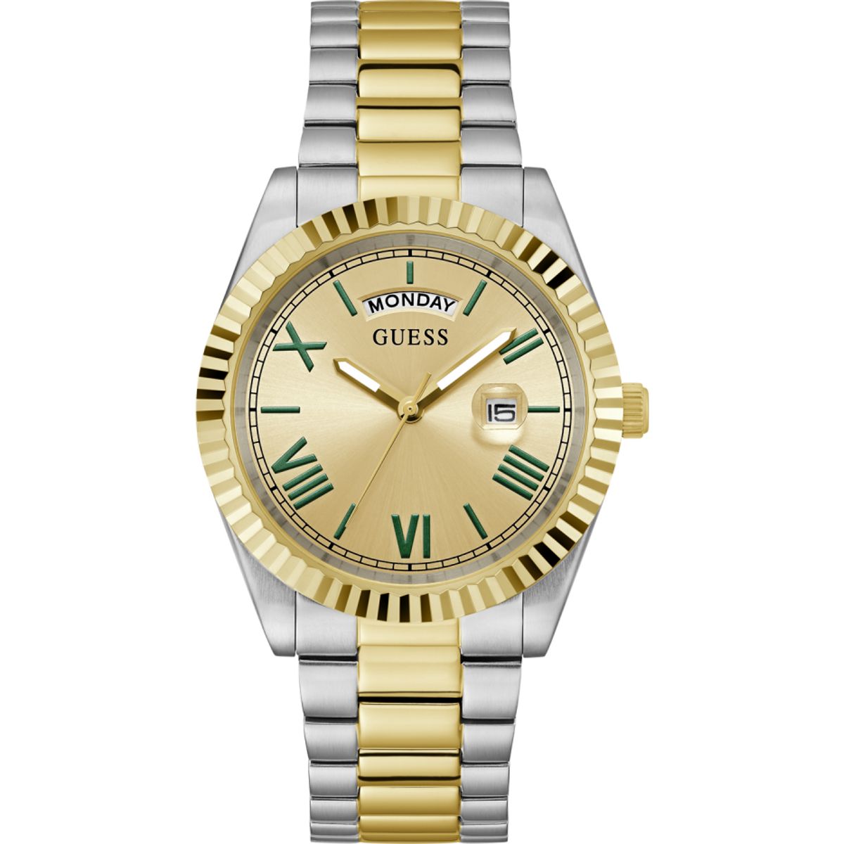 Klassische Day-Date Uhr mit geriffelter Lünette