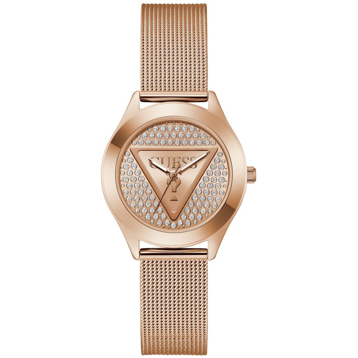 Mesh-Armbanduhr mit Kristall-Dreieck