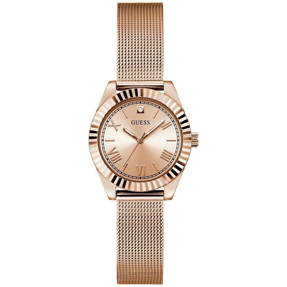 Mesh-Armbanduhr mit geriffelter Lünette