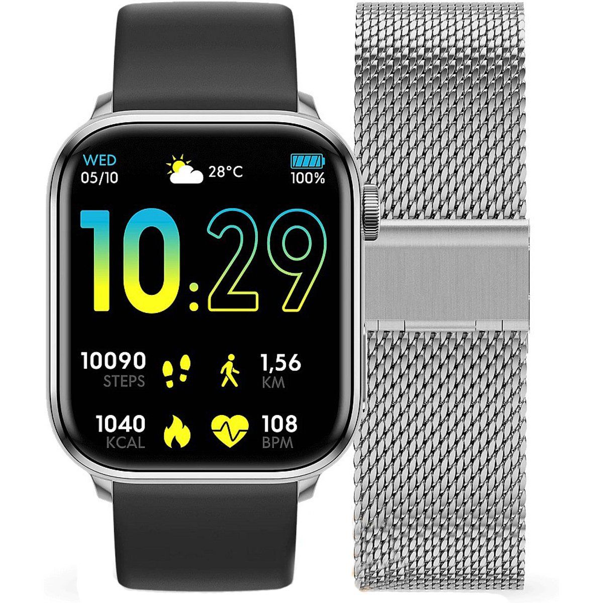Rechteckige Digitaluhr mit zwei Armbändern