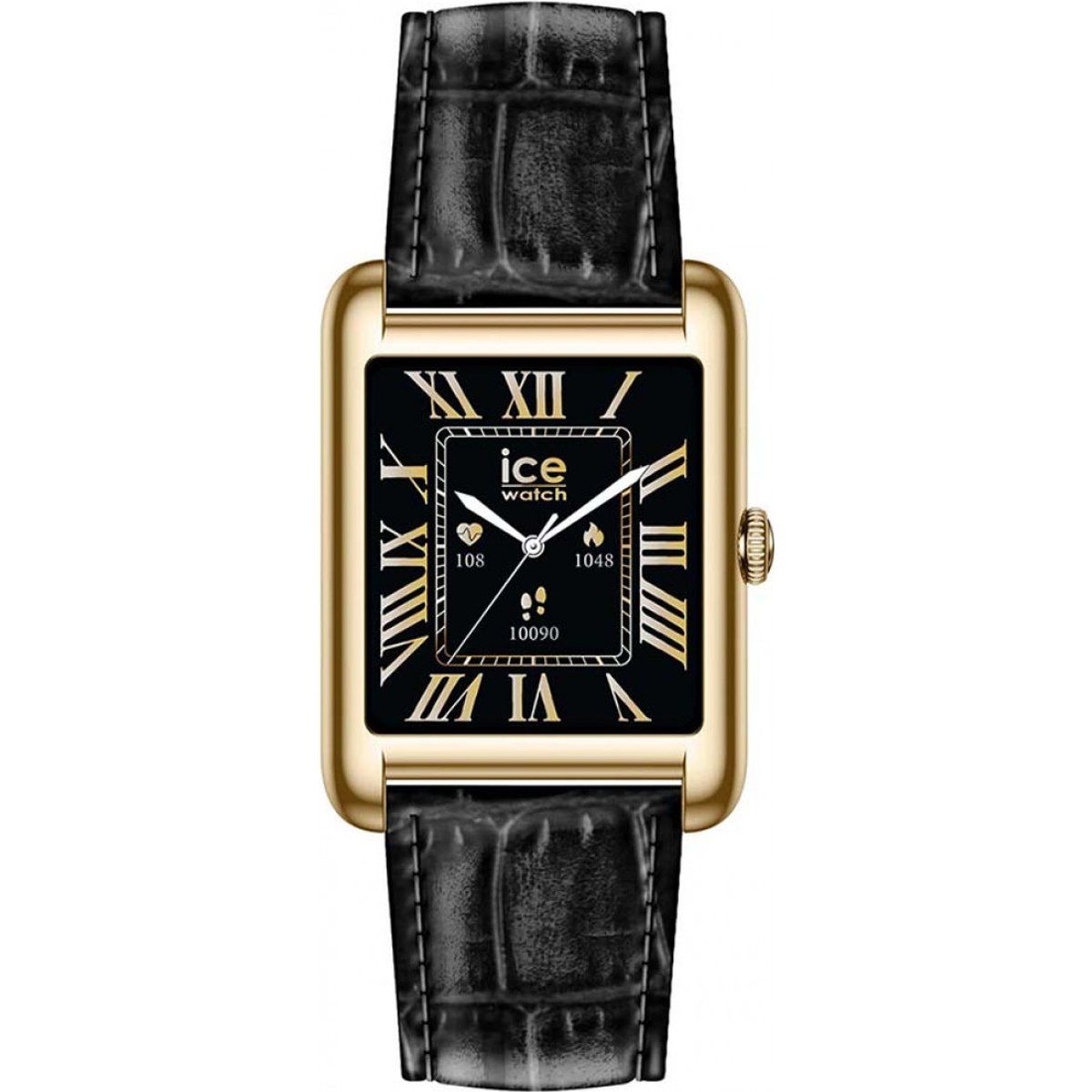 Klassische rechteckige Smartwatch mit Kroko-Armband