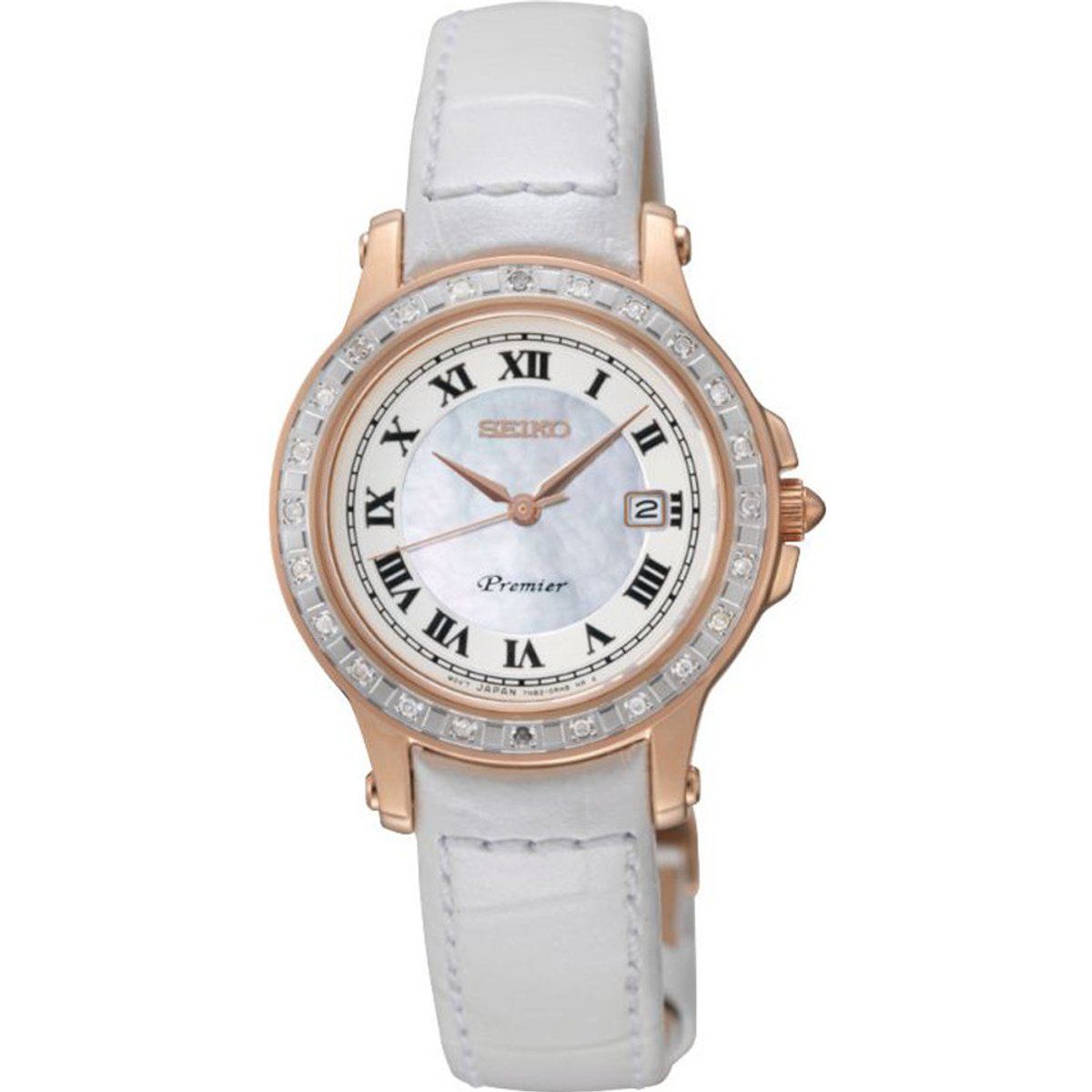 Elegante Perlmutt-Armbanduhr mit Kristallen