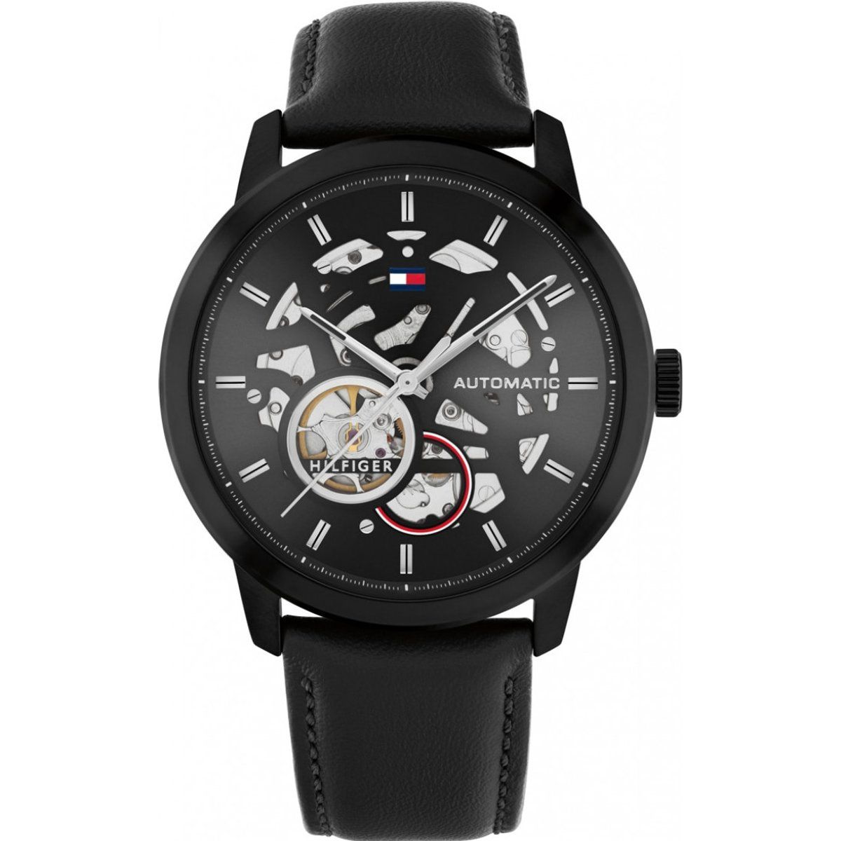 Skelett-Automatikuhr mit Lederarmband
