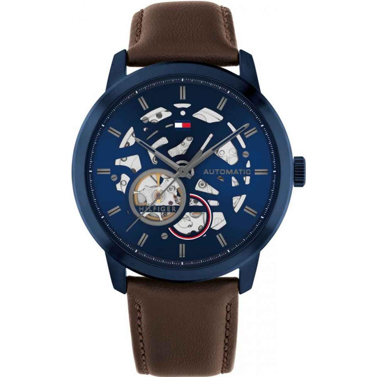 Skelettierte Automatik-Uhr mit Lederarmband