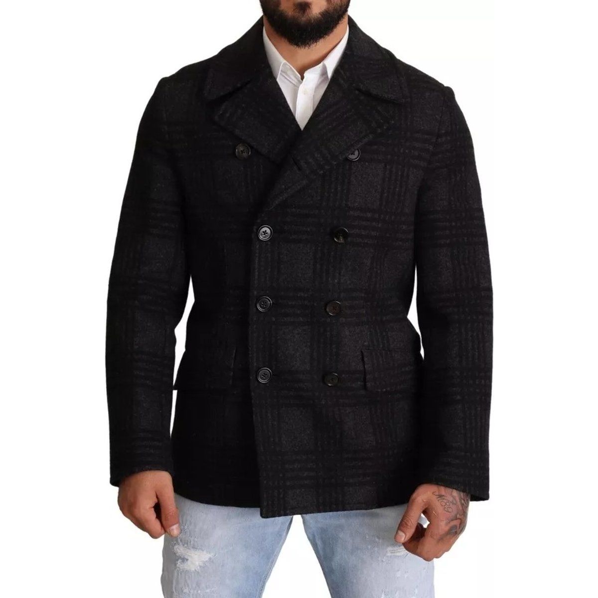 Strukturierter Pea Coat mit Karomuster