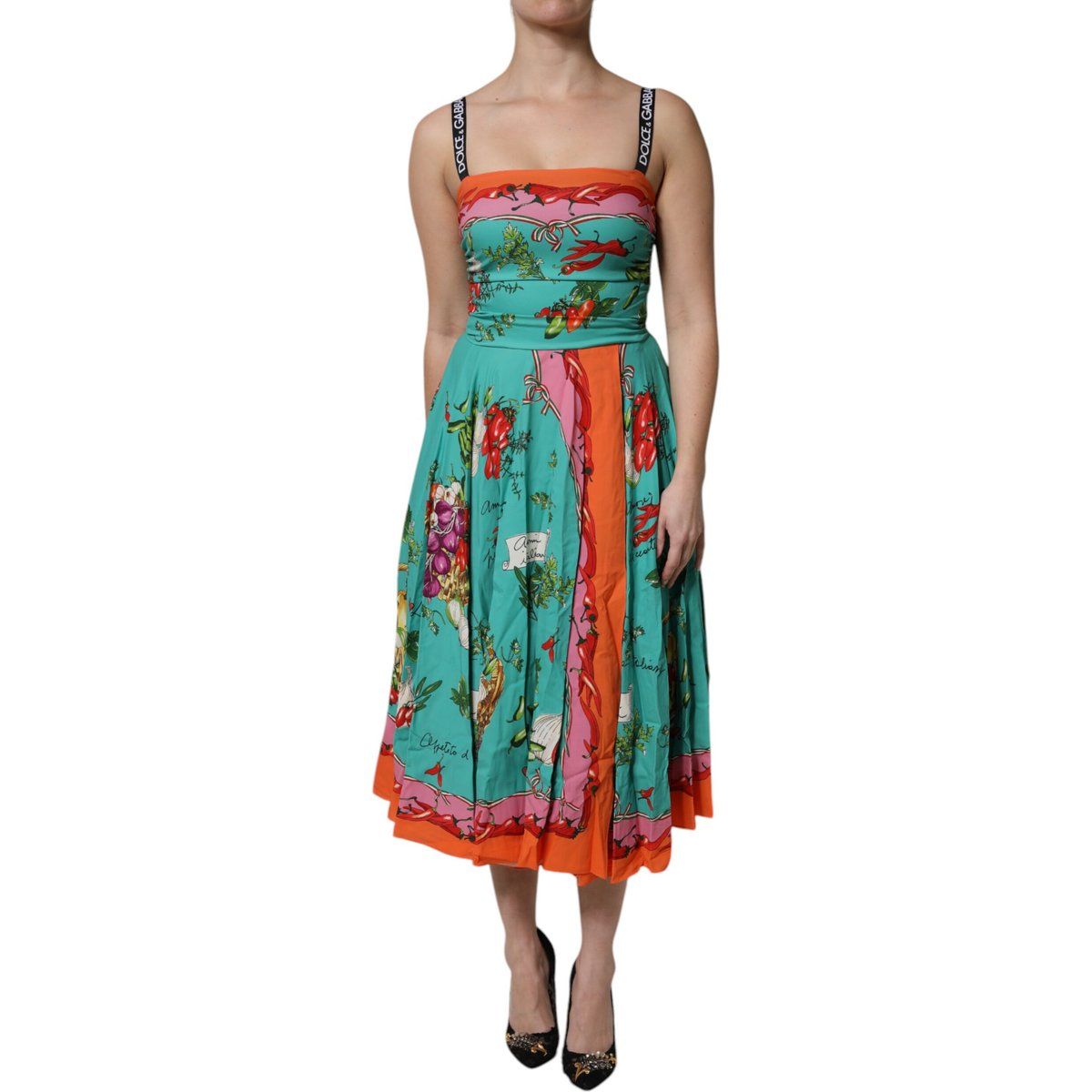 Seiden-Midikleid mit Gemüsemuster