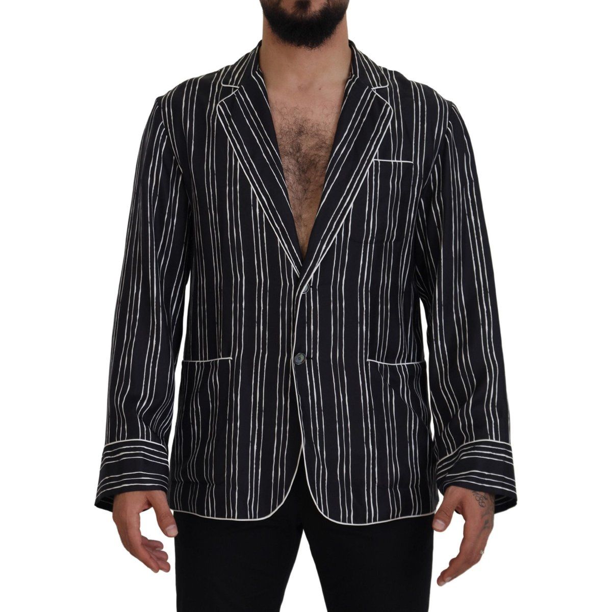 Gestreifte Seiden-Pyjama-Hemdjacke