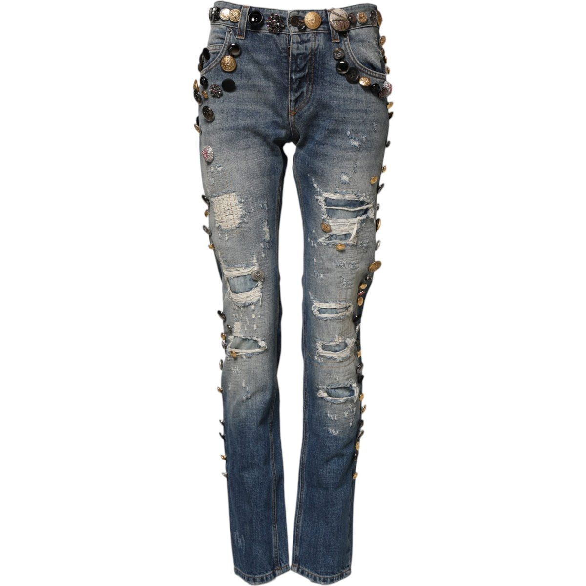 Verzierte Skinny-Jeans im Distressed-Look