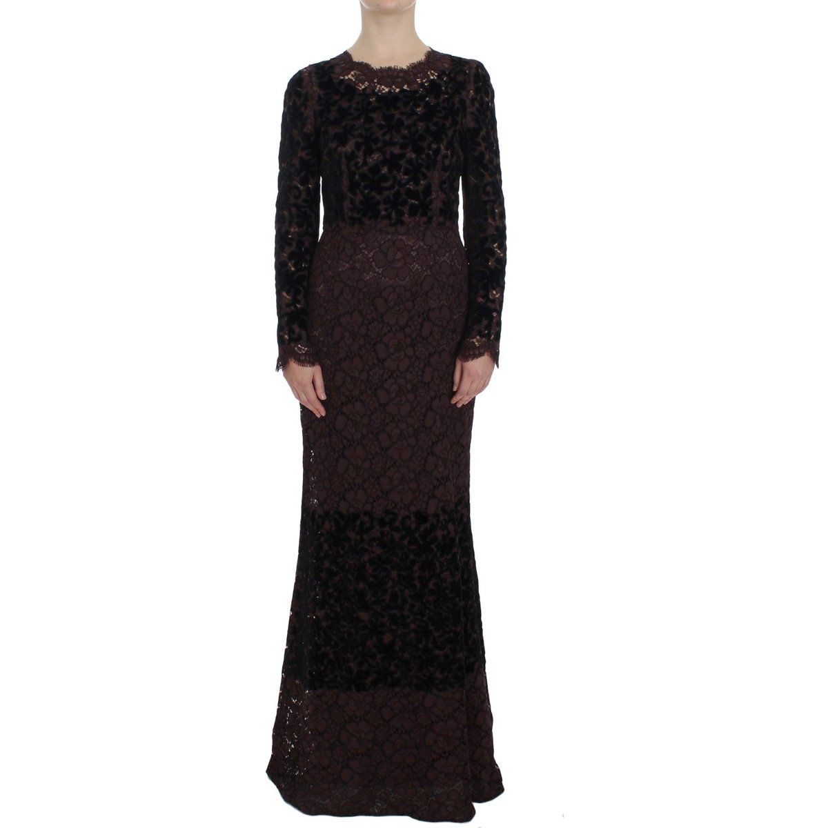 Maxikleid aus floraler Spitze und Samt
