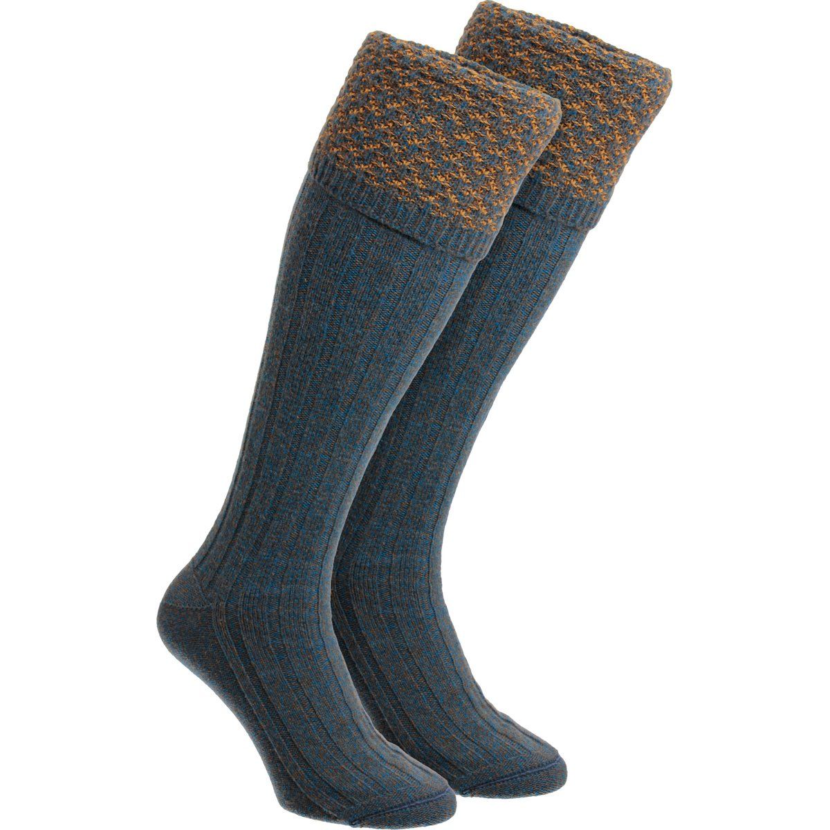 Kniehohe Wollsocken mit Honigwaben-Struktur
