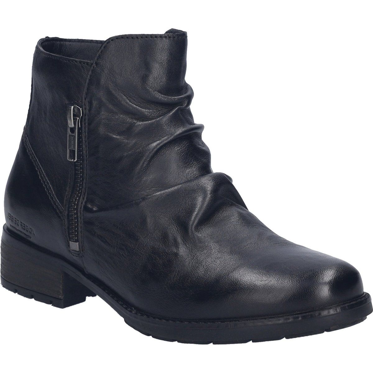 Geraffte Lederstiefeletten mit Reißverschluss