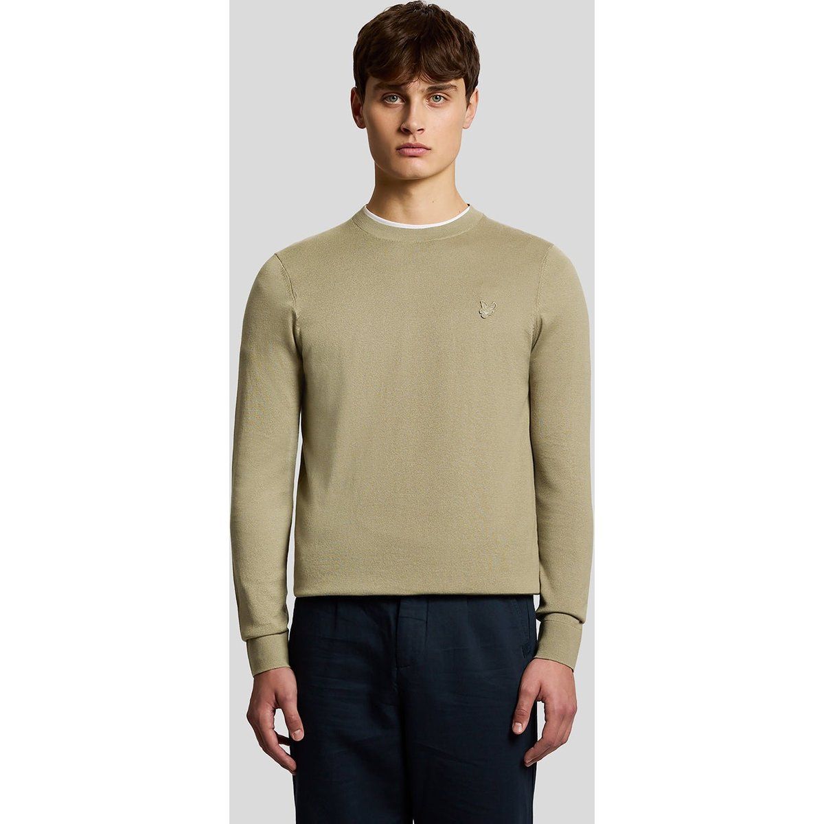 Feinstrick-Baumwollpullover mit Rundhalsausschnitt
