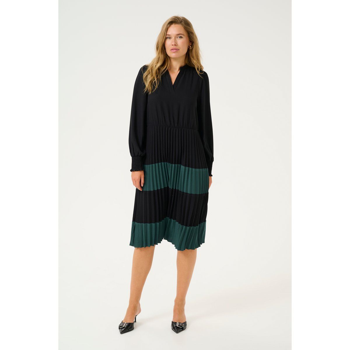 Plissiertes Midikleid mit Farbblock-Design