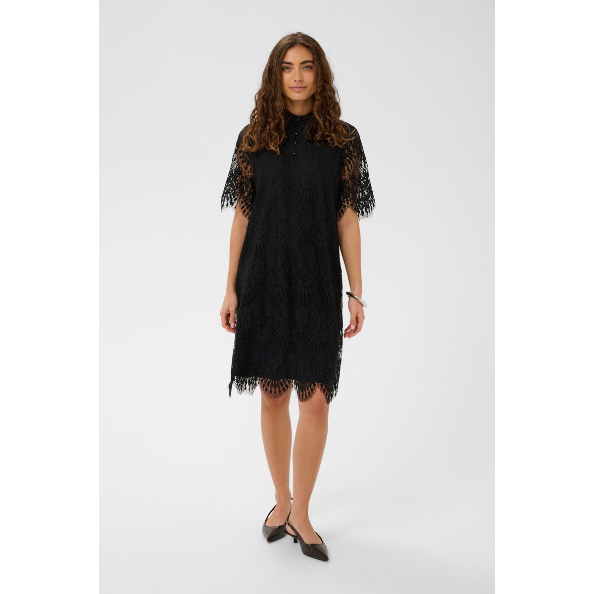 A-Linien Spitzenkleid mit Stehkragen