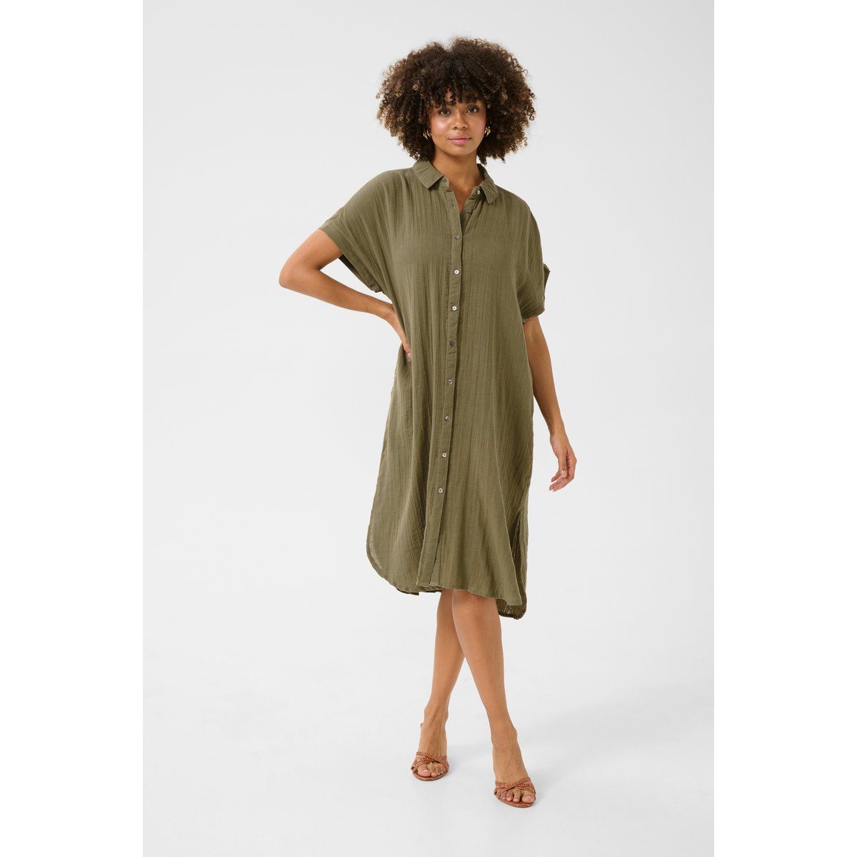 Oversize-Midi-Hemdkleid aus Baumwolle