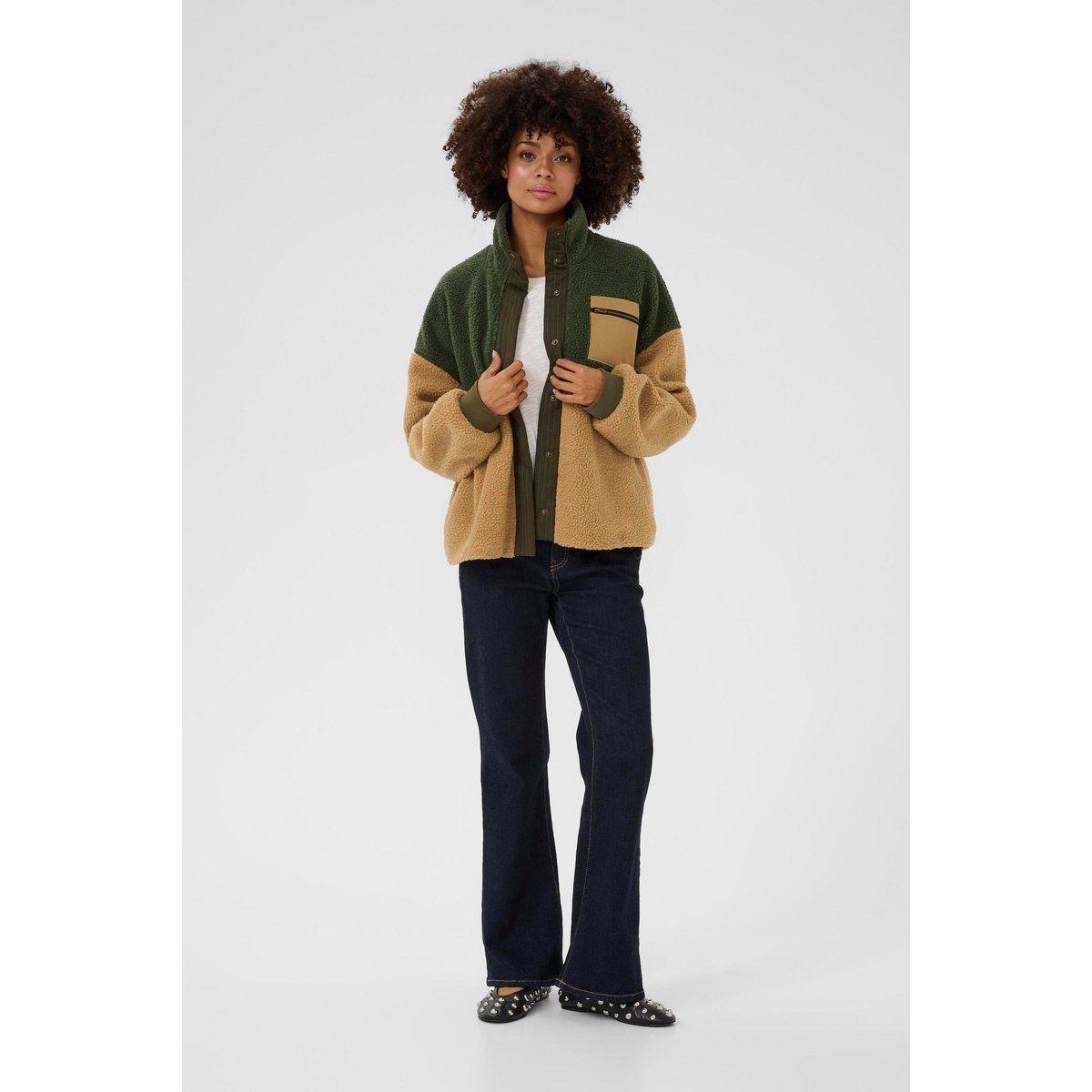 Übergroße Colorblock-Sherpa-Fleecejacke