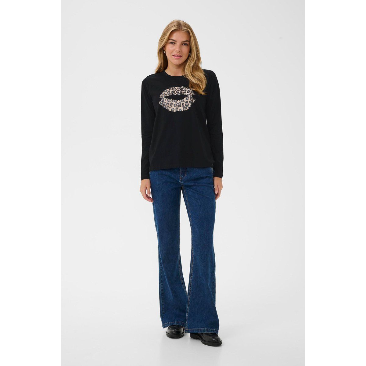 Langarmshirt mit Leoparden-Lippen-Print