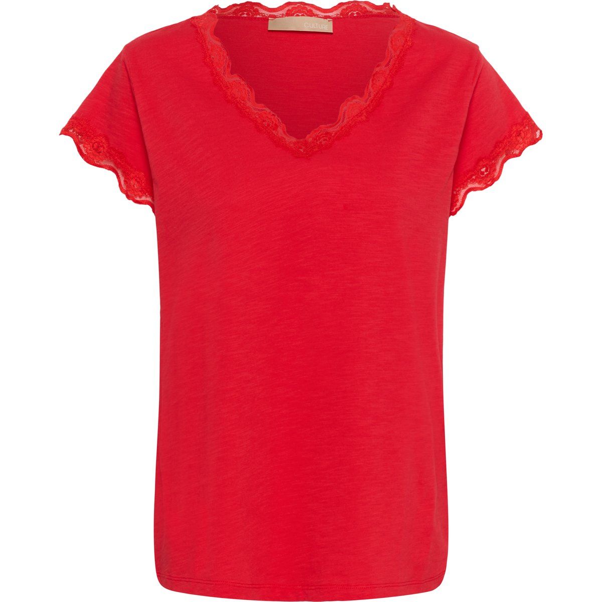 Strukturiertes T-Shirt mit Spitzenbesatz