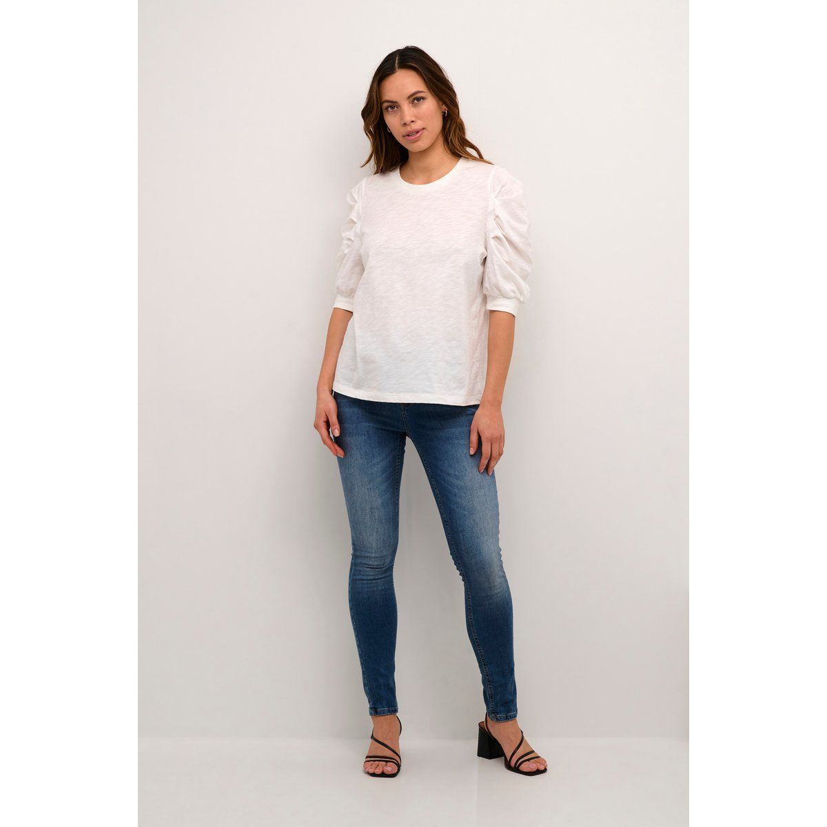 Baumwollshirt mit gerafften Puffärmeln