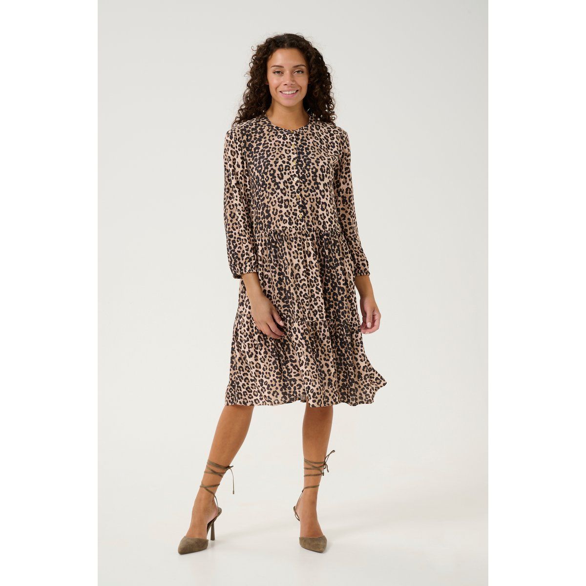 Gestuftes Midikleid mit Leopardenmuster