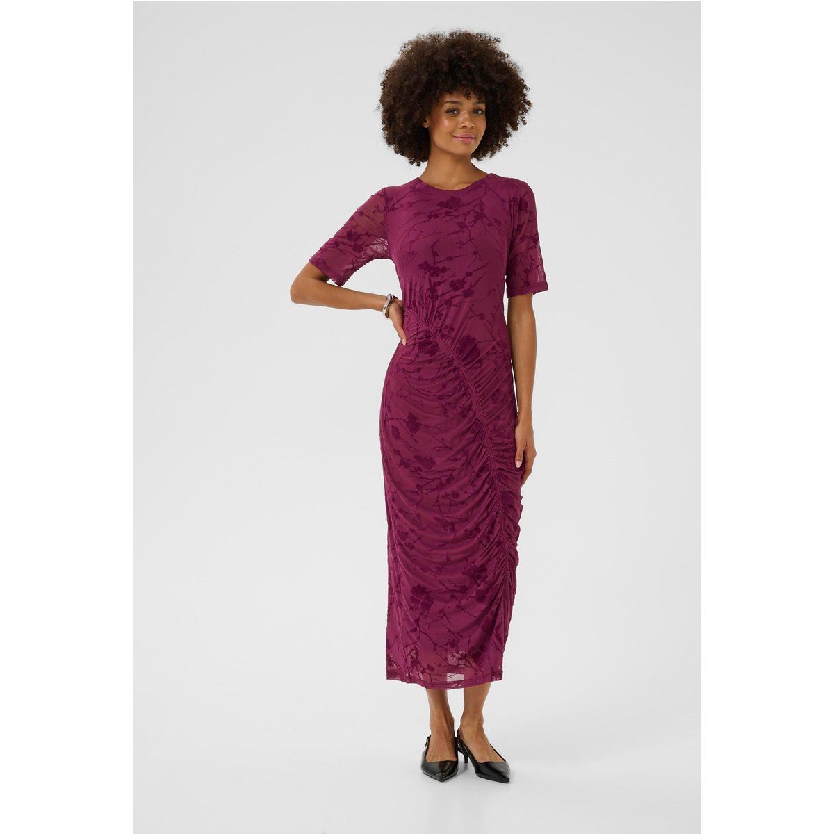 Midikleid aus Mesh mit Raffung