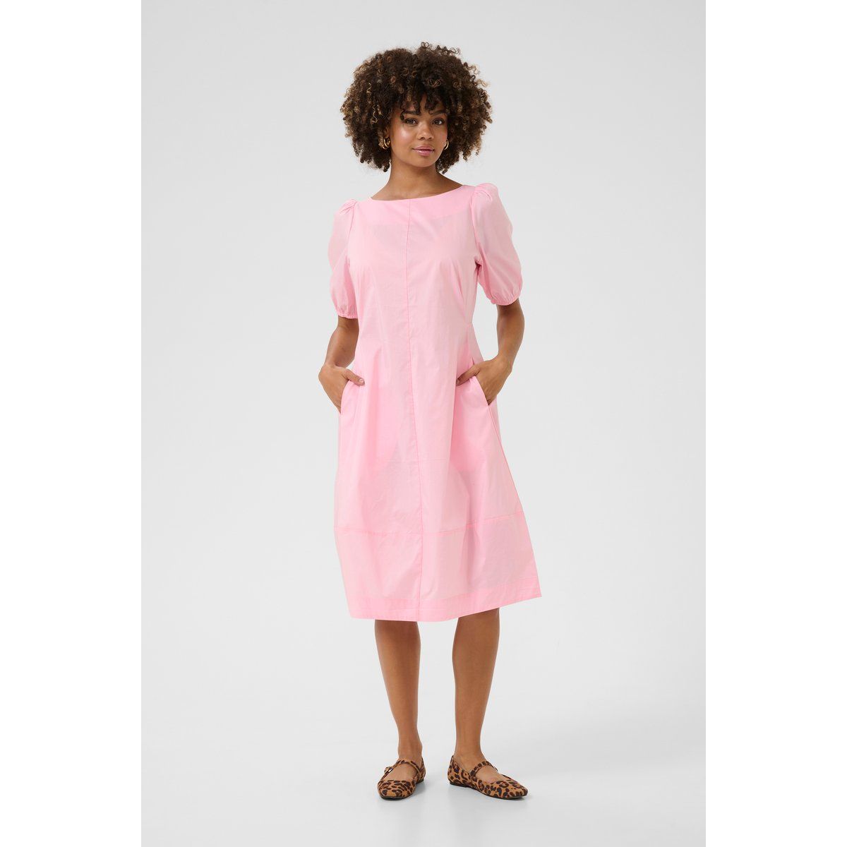 Midikleid mit Puffärmeln und Baumwollanteil