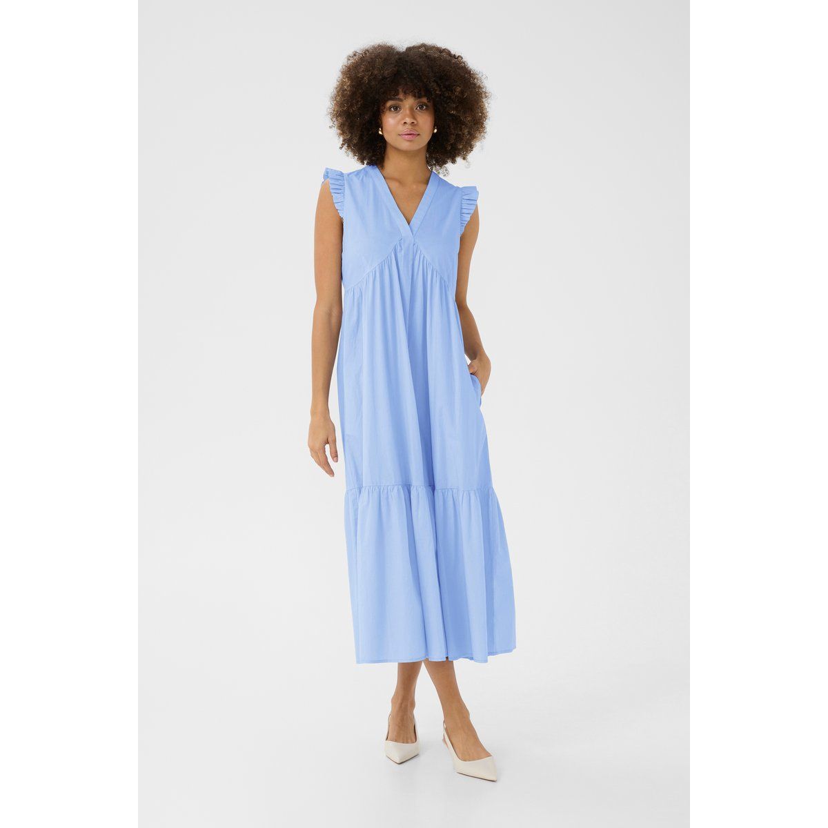 Lockeres gestuftes Rüschen-Midikleid