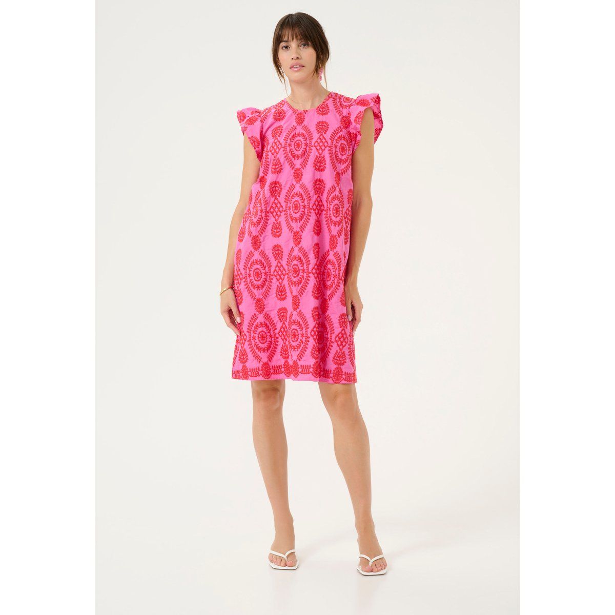 Besticktes Baumwoll-Minikleid in A-Linie