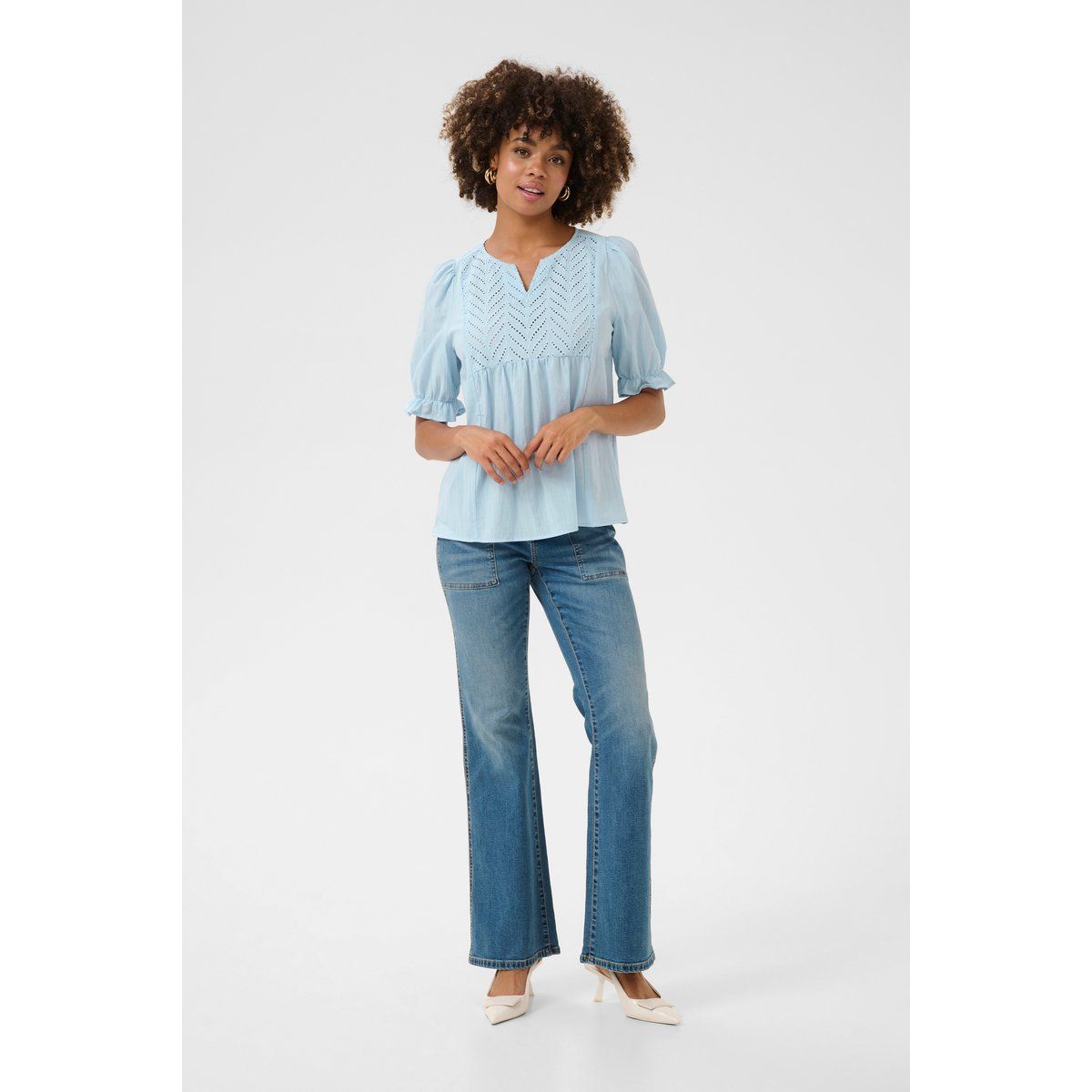 Bestickte Baumwollbluse mit V-Ausschnitt
