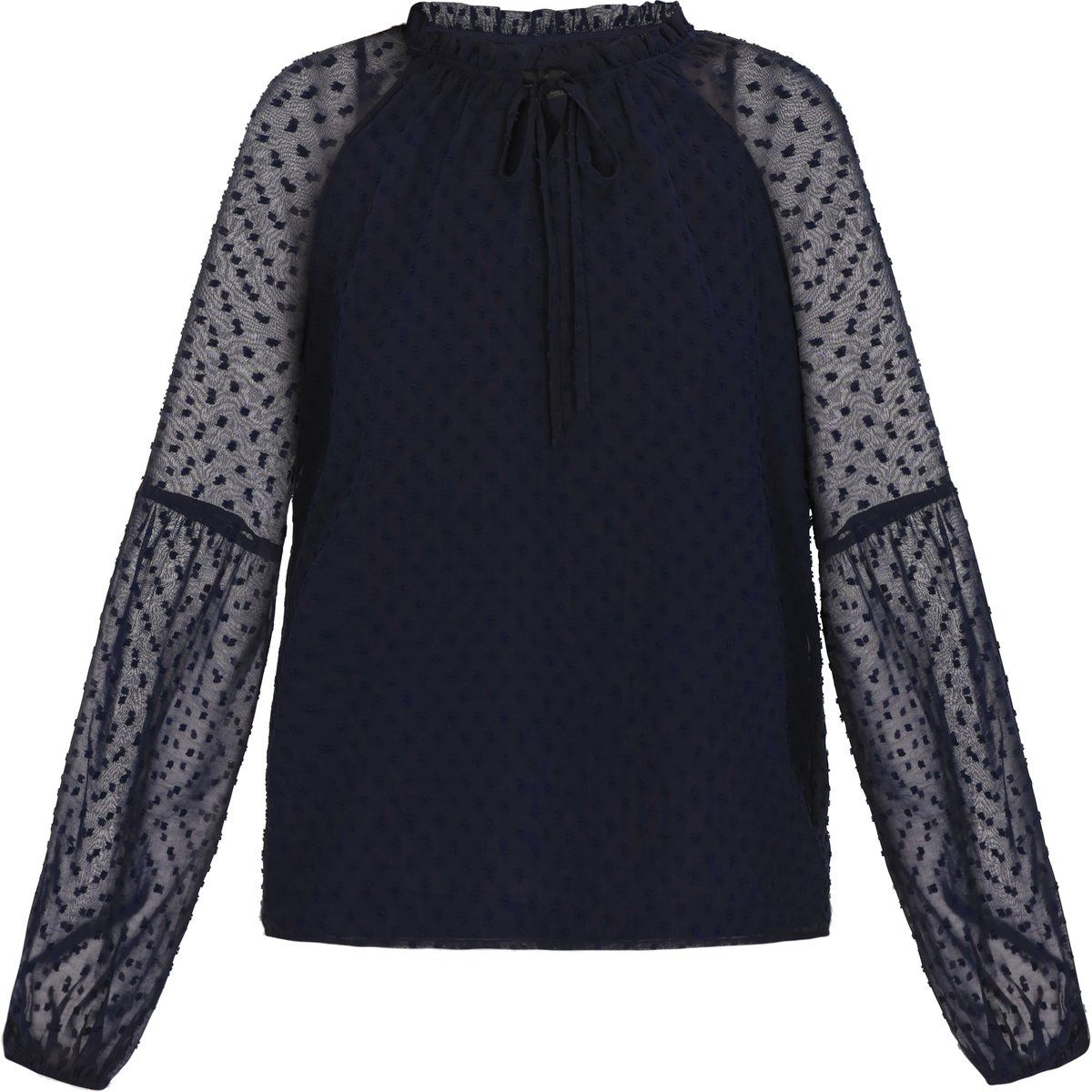 Bluse mit Dobby-Punkten und Rüschen